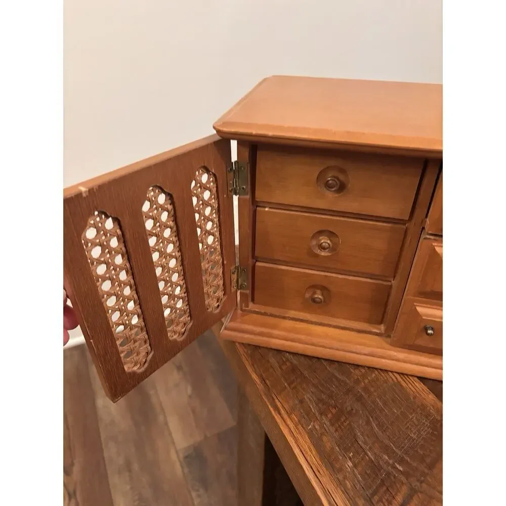 Vintage Tundra Jewelry Box 8 Drawer Wood Boho Retro MCM Mid Century Chest 80's